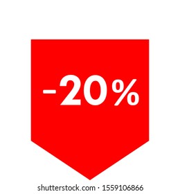 Sale - minus 20 percent - red tag isolated - vector illustration