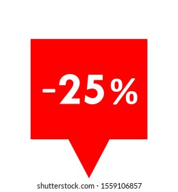 Sale - minus 25 percent - red tag isolated - vector illustration