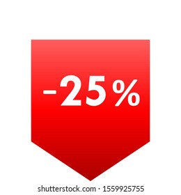 Sale - minus 25 percent - red gradient tag isolated - vector illustration