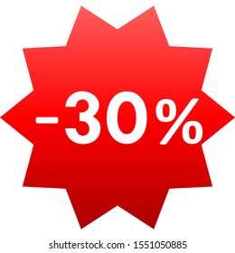 Sale - minus 30 percent - red gradient tag isolated - vector illustration