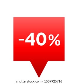 Sale - minus 40 percent - red gradient tag isolated - vector illustration