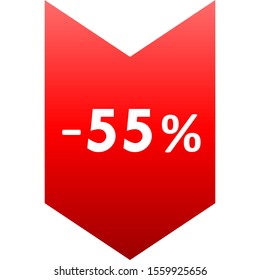 Sale - minus 55 percent - red gradient tag isolated - vector illustration