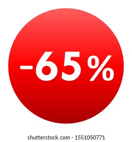 Sale - minus 65 percent - red gradient tag isolated - vector illustration