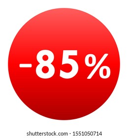 Sale - minus 85 percent - red gradient tag isolated - vector illustration