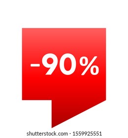 Sale - minus 90 percent - red gradient tag isolated - vector illustration