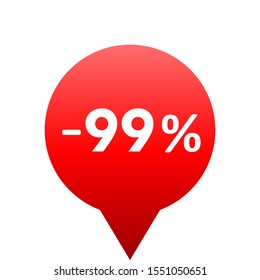 Sale - minus 99 percent - red gradient tag isolated - vector illustration
