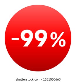 Sale - minus 99 percent - red gradient tag isolated - vector illustration