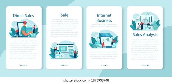 Sale mobile application banner set. Business planning and development. Sales promotion and stimulation for comercial profit. Flat vector illustration