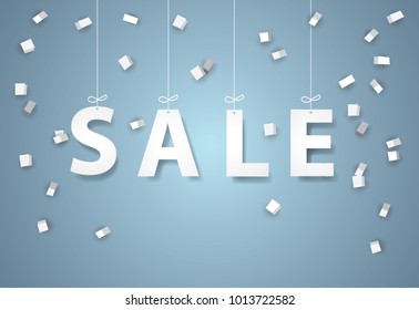 Sale mobile hanging on sky, shopping and business promotion concept.Vector illustration.Paper and craft art