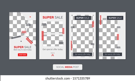 Sale mobile template collection for promotion sale with geometric style. Editable mobile banner for stories or social media post, web and internet. Promotion sale bundle
