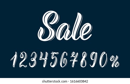 Sale. Modern calligraphy word Sale with numbers in white ink. Vector illustration