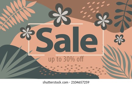 Sale modish vector background. Trendy abstract template with floral and geometric elements. Suitable for social media posts, mobile apps, banner designs, and online advertisements. 