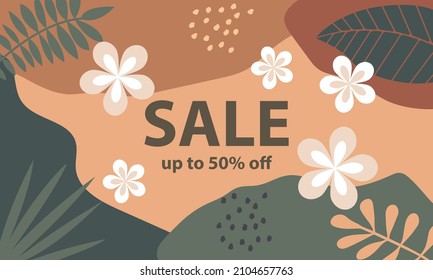 Fondo vectorial modish de venta. Plantilla abstracta de moda con elementos florales y geométricos. Adecuado para publicaciones en medios sociales, aplicaciones móviles, diseños de banners y anuncios en línea. 