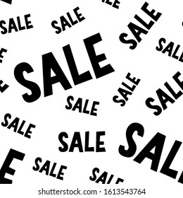 Sale monochrome seamless pattern with black text on white background to print on wrapping or poster. 