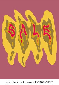 sale multi-colored liquid dripping lettering yellow, red and pink
