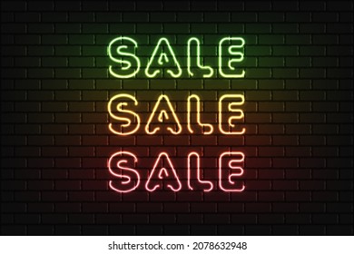 Sale multicolored neon sign. Vector bright signboard