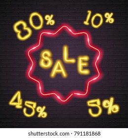 Sale Neon Light Glowing with Speaker Symbol Bright Discount Sign