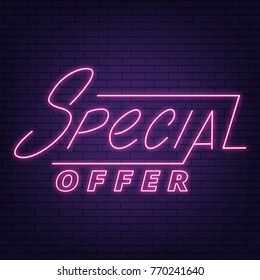 Sale. Neon sign Special Offer. Neon lettering design