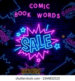 SALE neon sign vector. SALE pop art Design template neon sign, light banner, neon signboard, nightly bright advertising, light inscription. Vector illustration