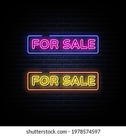 For sale neon signs vector. Design template neon sign