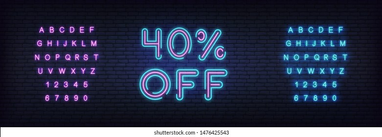 Sale neon template. Neon sale discount offer template.