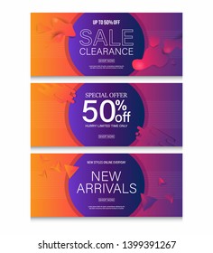 Sale and New Arrival Template Set with Trendy Vivid Colorful Background.