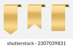 Sale and new label collection set. Gold ribbons banner. Glossy silky ribbon. Set of ribbon. Shopping tags. Sale icons. Vector illustration
