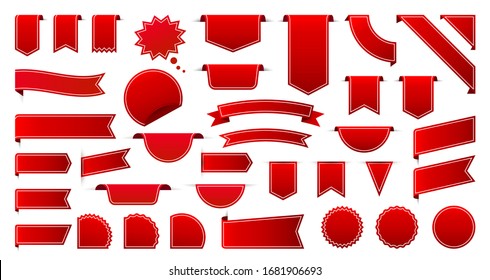 Sale and New Label collection set. Sale tags 30, 50, 70. Discount red ribbons, banners and icons. Special offer. Shopping Tags. Sale icons. Red isolated on white background, vector illustration.