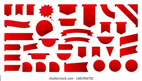Sale and New Label collection set. Sale tags 30, 50, 70. Discount red ribbons, banners and icons. Special offer. Shopping Tags. Sale icons. Red isolated on white background, vector illustration.