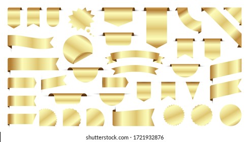 Sale and New Label collection set. Sale tags 30, 50, 70. Discount red ribbons, banners and icons. Special offer. Shopping Tags. Sale icons. Gold isolated on white background, vector illustration.