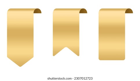 Venta y nuevo conjunto de etiquetas. Banner de las cintas de oro. Cinta sedosa brillante. Conjunto de cinta. Etiquetas de compras. Iconos de venta. Ilustración del vector