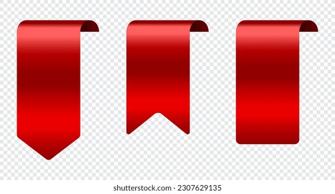 Sale and new label collection set. Red ribbons banner. Glossy silky ribbon. Set of ribbon. Shopping tags. Sale icons. Vector illustration