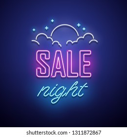 Sale Night neon sign. Vector illustration.