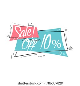 Sale off 10%, beautiful sale label with pink and blue label