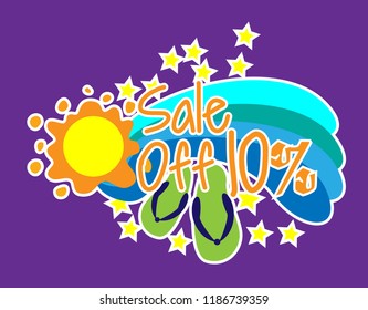 sale off 10%, greeting card background or banner with beach theme. design illustration