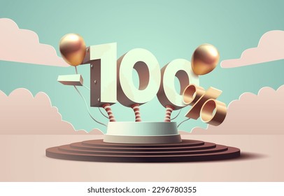 Sale off 100 Percentage, gift save offer, special banner discount. Vector illustration