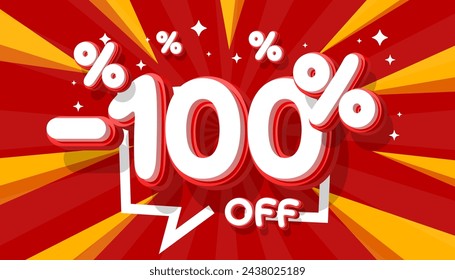 Sale off 100 Percentage, gift save offer, special banner discount. Vector illustration