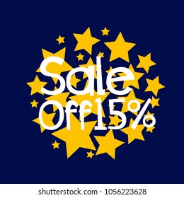sale off 15% label or sign with star background