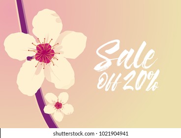 sale off 20%, beautiful greeting card with flower background