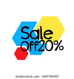 sale off 20%, label or sign with honeycomb background