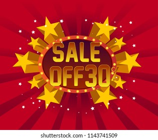 sale off 30%, beautiful greeting card background or banner with star party theme.  design illustration