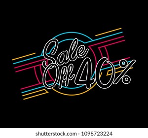 sale off 40%, beautiful greeting card with neon concept colours
