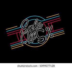 sale off 5%, beautiful greeting card with neon concept colours