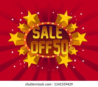 sale off 50%, beautiful greeting card background or banner with star party theme.  design illustration