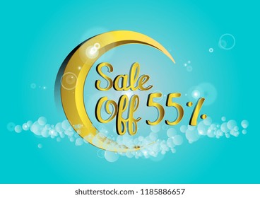 sale off 55%, beautiful greeting card background, poster or banner with crescent moon decoration theme. design vector illustration