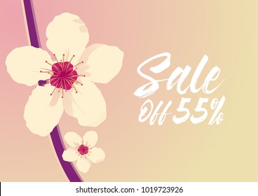 Sale off 55% label with flower background