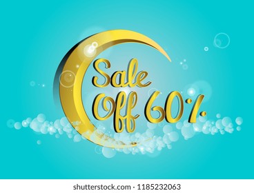 sale off 60%, beautiful greeting card background, poster or banner with crescent moon decoration theme. design vector illustration