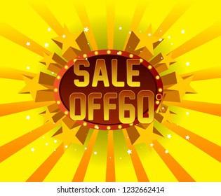 sale off 60%, beautiful greeting card background or banner with neon box theme. design illustration