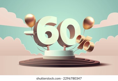 Sale off 60 Percentage, gift save offer, special banner discount. Vector illustration