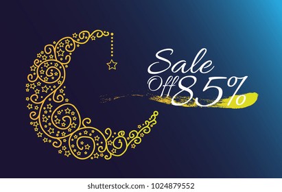 Sale off 85% label card with moon and star, ramadan theme